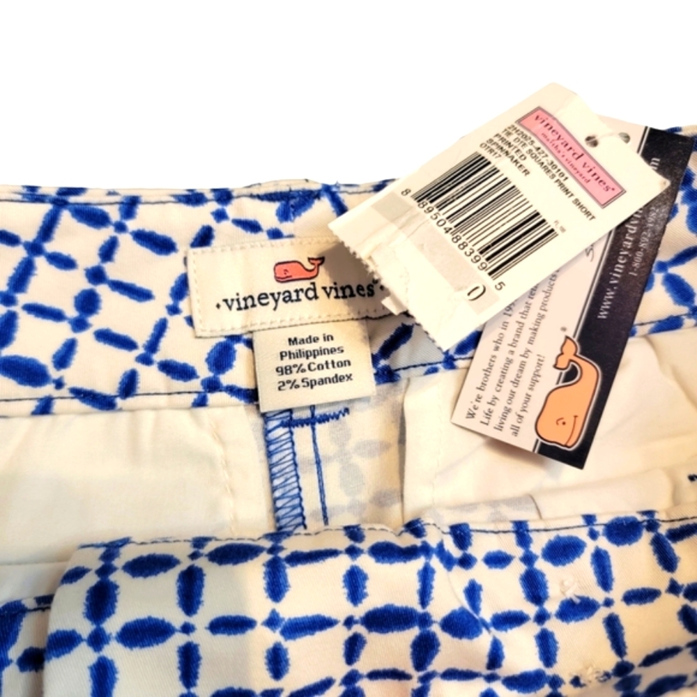 Vineyard Vines Blue Tie Dye Ikat Square Print Shorts Size 0 NWT - Picture 11 of 11